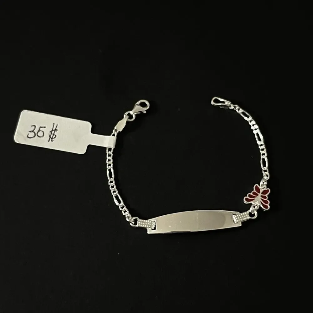 Esclava fígaro con plaquita de plata 925 con dije de mariposa - 5.5 inch